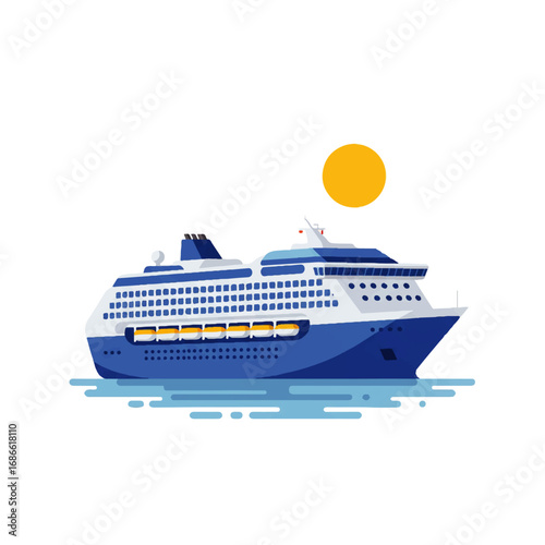 Majestic Cruise Ship Sailing Under Sunny Sky.