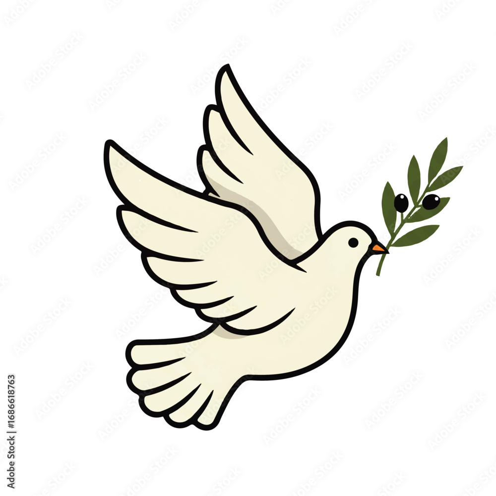 Fototapeta premium White Dove Carrying Olive Branch Symbol of Peace.