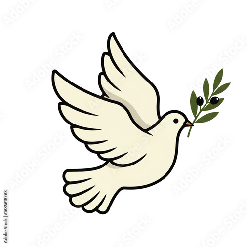 White Dove Carrying Olive Branch Symbol of Peace.