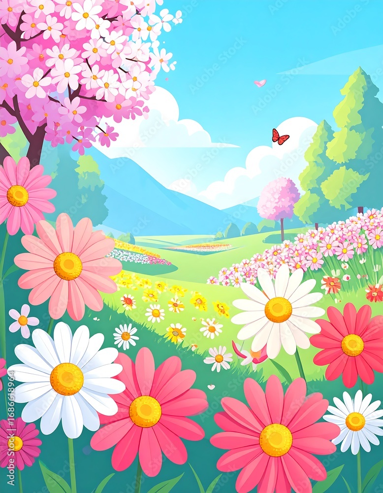 Obraz premium Vibrant spring meadow scene