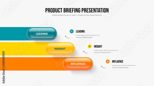 Market Strategy Three Option Diagram Slideshow Template. Modern Solution Slide Layout Vector Illustration. Professional Proposal 3 Element Infographic Presentation Design.
