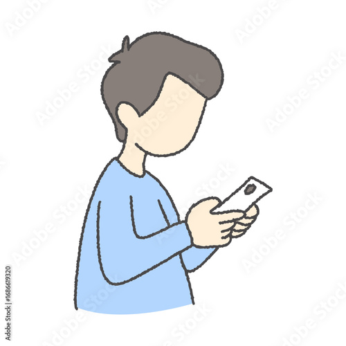 스마트폰을 보는 사람 옆모습 일러스트