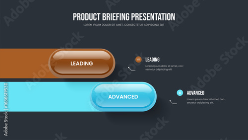 Company Analysis Two Option Diagram Presentation Layout. Financial Report 2 Step Infographic Frame Template. Professional Visualization Slideshow Design Vector Illustration.
