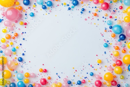 sharp picture of Colorful bubble art frame on white background DIY experimental art