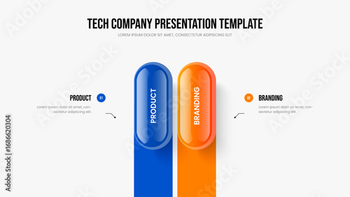 Company Introduction Two Option Diagram Slideshow Design. Professional Campaign Frame Layout Vector Illustration. Financial Showcase 2 Element Infographic Slide Template.