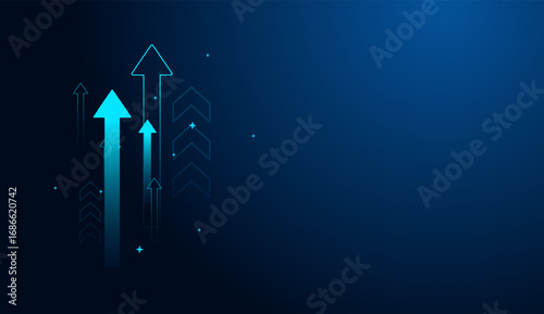 Growth arrows up to success technology on dark blue background. Strength arrows stock market graph improvement increasing. strategy direct to goal