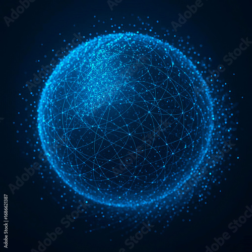 Blue Abstract Sphere Data Cloud Particle Network 3D Render Big Data Visualization AI
