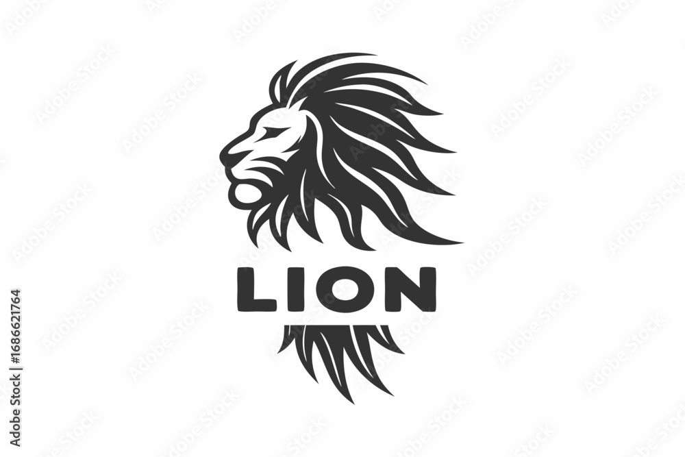 Fototapeta premium Lion Head Illustration, Mane Detail Isolated on White Background Design