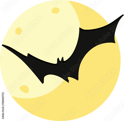 Flying bat silhouette under moonlight in Halloween vector illustration