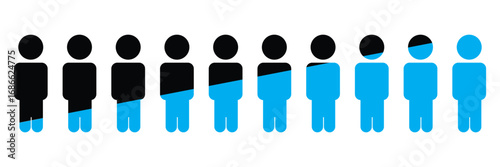 People percentages infographics. Illustration of grouped people icons  representing data, demographics, population statistics, or infographic presentation.
