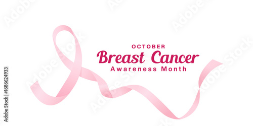 October is Breast Cancer Awareness Month. Ribbon. Great for posters, banners and social media. White background.