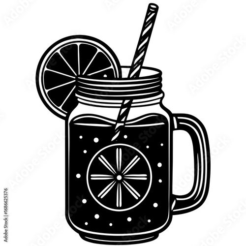 Stylized mason jar drink with citrus and straw