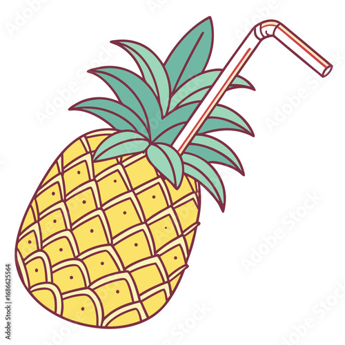 Stylized pineapple with a straw for a refreshing drink