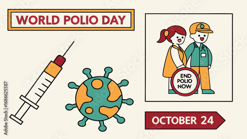 World polio day awareness illustration with syringe and virus