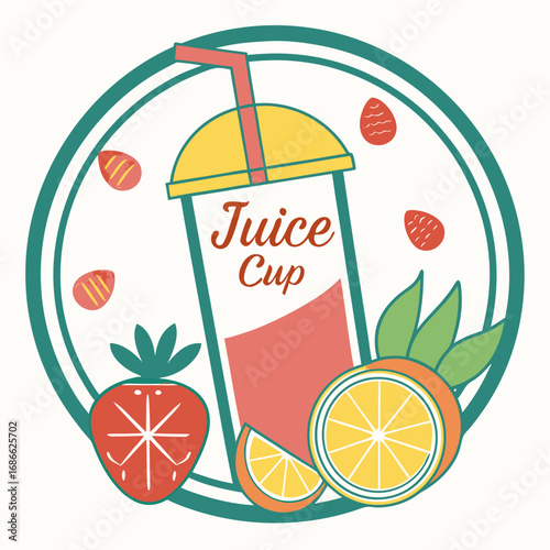 Fresh fruit juice cup with straw and citrus fruits