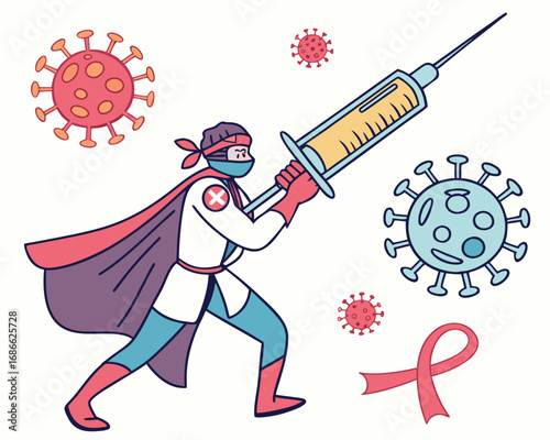 Superhero doctor fights viruses with giant syringe