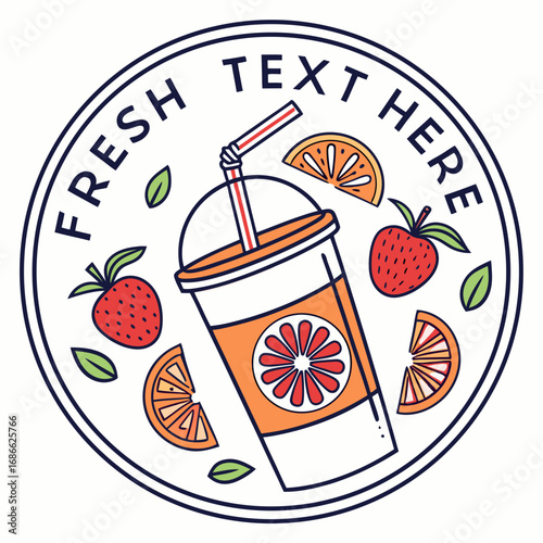 Fresh fruit juice drink with straw and citrus slices in a circle