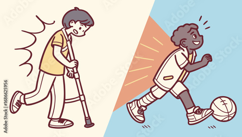 Contrast of physical ability from struggle to athleticism