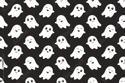 happy ghost seamless vector pattern for spooky decorations on dark background ideal for kids holiday party design