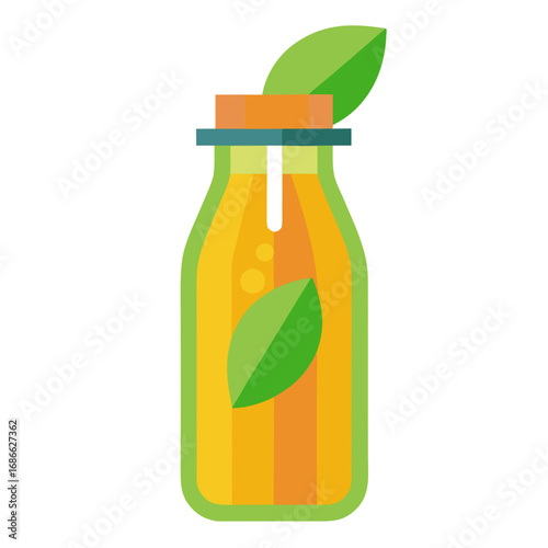 Green leaf infused orange juice bottle
