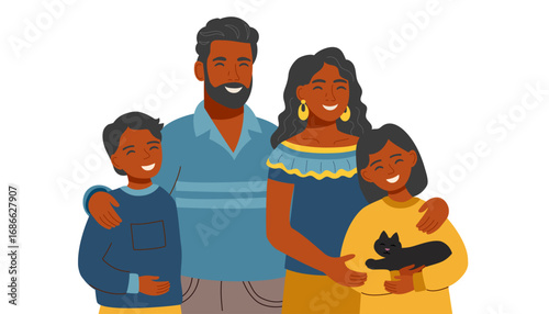 Family illustration clipart isolated on white background. Father, mother and and two children. Family concept. Vector flat illustration.