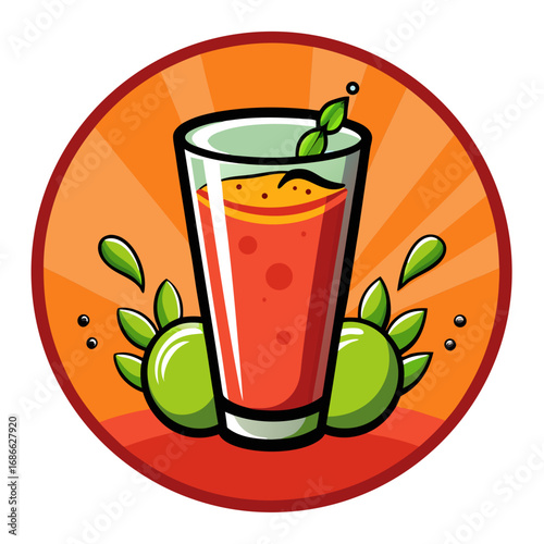 Refreshing red juice with green apples and leaves