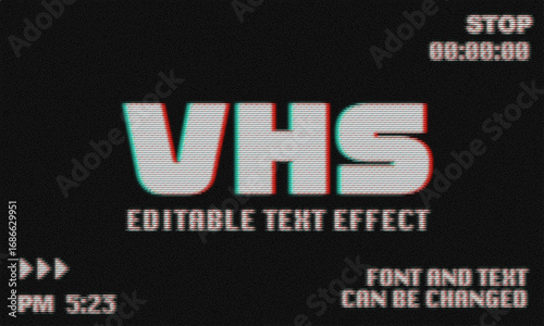 CRT Screen Text Effect, Retro VHS Glitch Typography, Vintage Old TV Display Noise Style