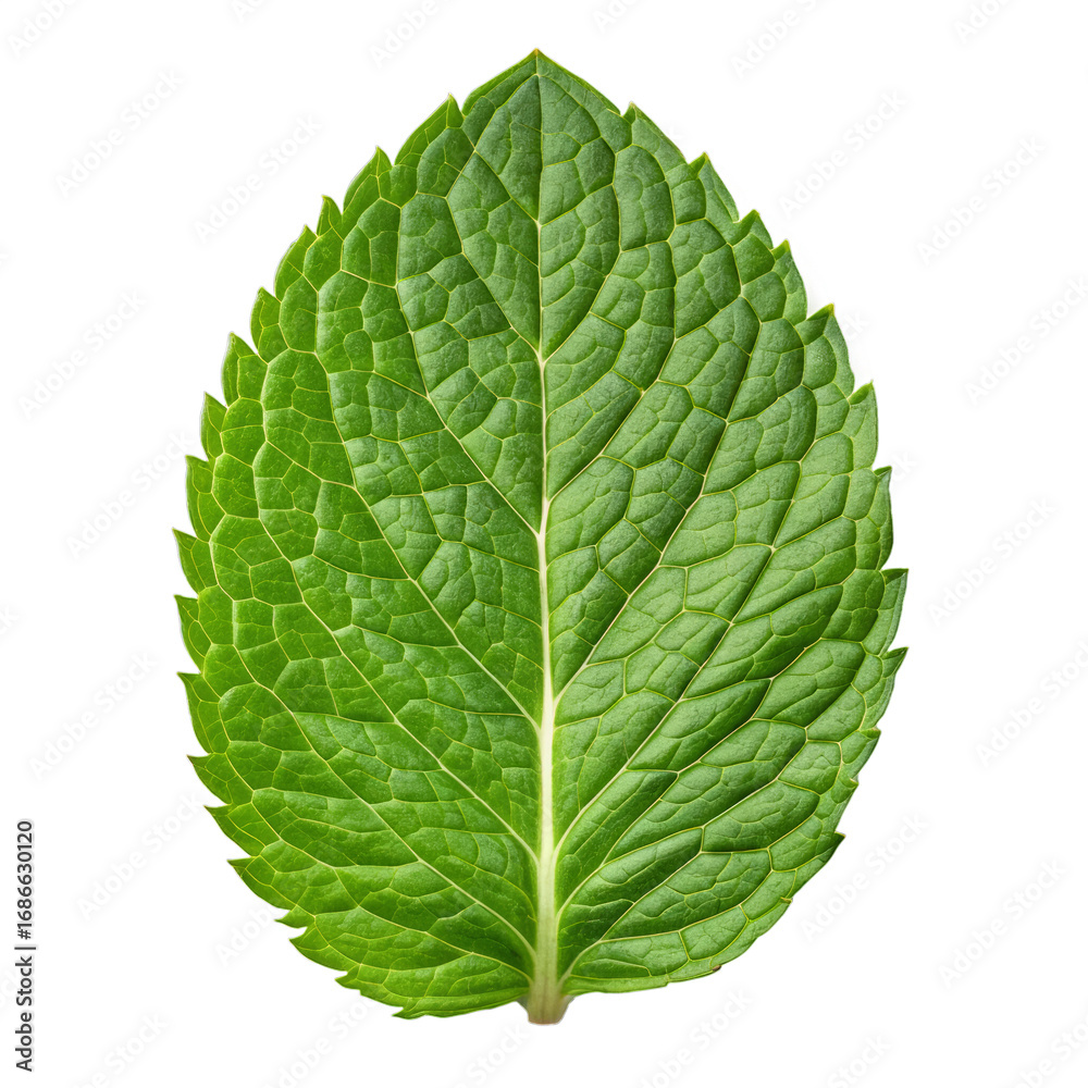 Obraz premium Close up of a vibrant green mint leaf with detailed texture