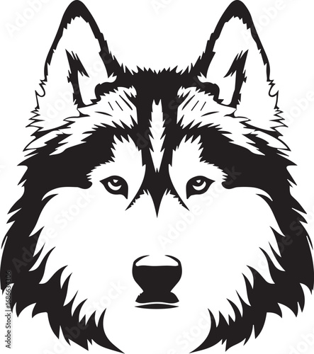 Siberian Husky Portrait: A striking black and white portrait showcases the captivating gaze of a Siberian Husky, revealing the breed's noble essence.