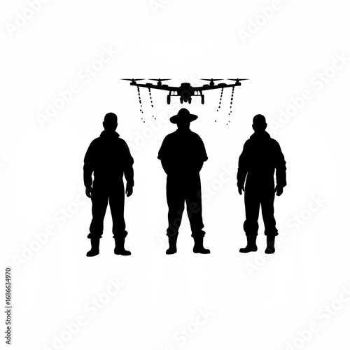 Farmers observe crop duster spraying seeds over a new field