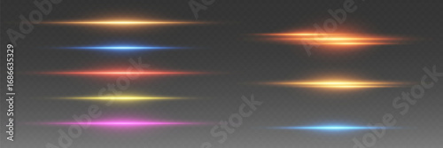 Collection of sparkling neon light lines and light flashes.
