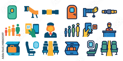 Colorful Airport Icons Grid