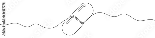 Capsule in one line art style. Capsule drawing with editable black stroke on white background. Vector illustration.