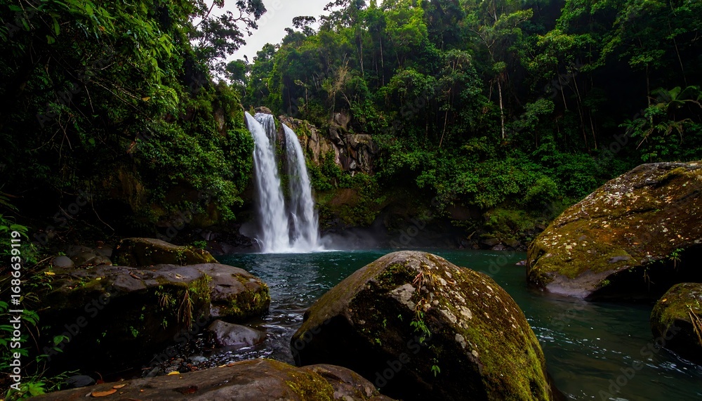 Fototapeta premium Lush waterfall cascading into a tranquil pool (2)