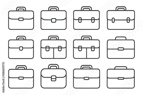 Briefcase line icon set. Business portfolio bag symbol collection. Corporate work case sign. Professional job graphic element. Finance document vector. Minimal outline illustration.
