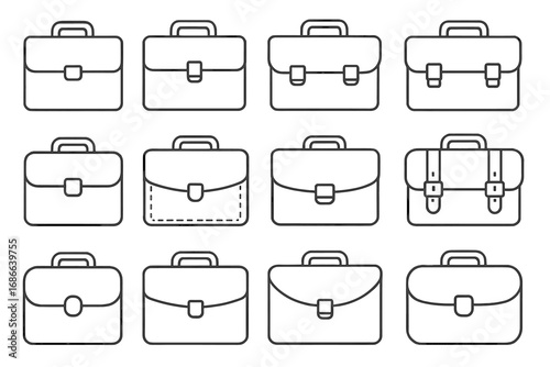 Briefcase line icon set. Business portfolio bag symbol collection. Office work case, corporate finance pictogram pack. Professional manager accessory. Vector outline illustration.