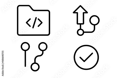 Open Source Icons Outline Set of Project Contributions Code Repository, Pull Request, Branch Merge, Commit Vector Cartoon Illustration for Software Development and Collaboration