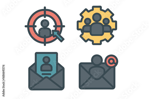 Personalized Marketing Icons Solid Filled Vector Set for Targeted Ads, User Segmentation, Email Campaigns, Direct Messaging, Customer Engagement, Digital Marketing Concept Illustration
