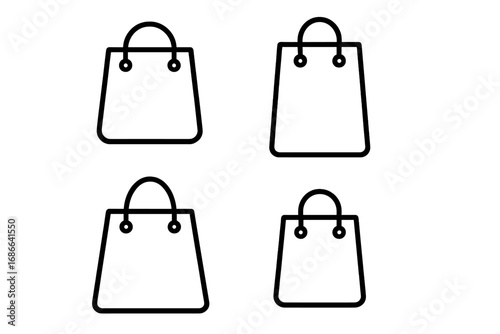 Shopping bag icon set, shopper bags outline collection, package bags vector cartoon illustration with transparent background, versatile shopping icons for ecommerce design