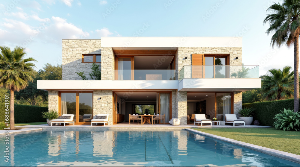Fototapeta premium a_modern_villa_with_a_pool_in_a_mediterranean_style