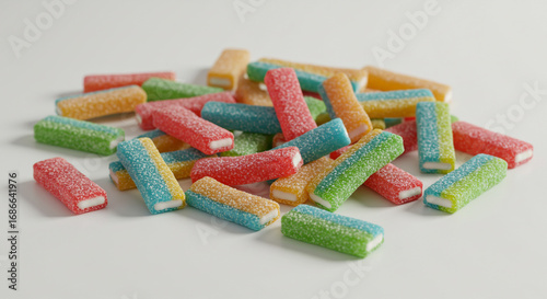 Vibrant and colorful sour candy sticks for a sweet and delightful treat, perfect for advertising