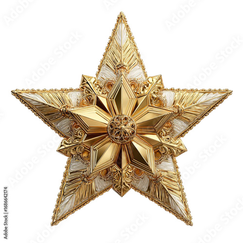 Golden Star Ornamental Festive Decoration on Dark Background.