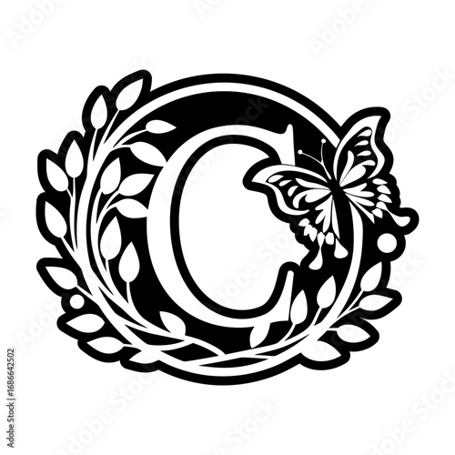 Botanical letter c logo in glyph style