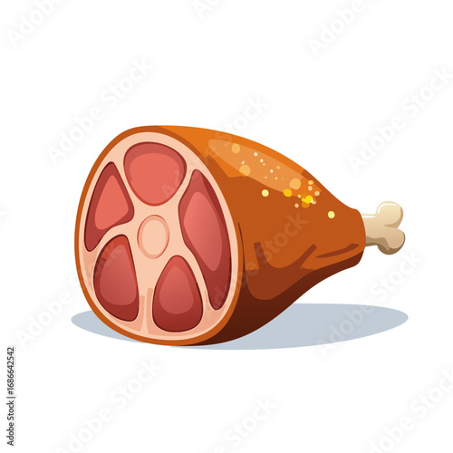 Pork knuckle vector color illustration. Meat on bone image for recipes and menu