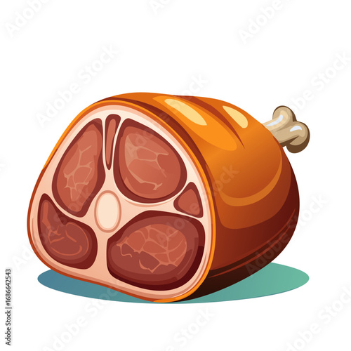 Pork knuckle vector color illustration. Meat on bone image for recipes and menu