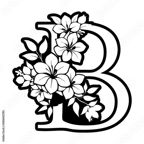 Leafy letter b monogram in solid style