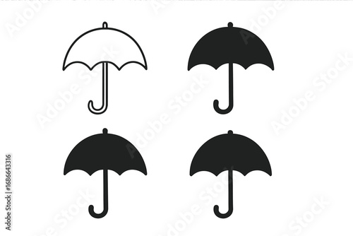 Umbrella icon set collection, umbrella outline, solid and filled icons, parasol vector graphic symbols, weather sign illustrations, cartoon style vector art with transparent background