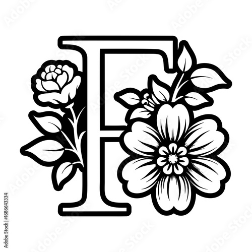 Floral letter f logo in solid style