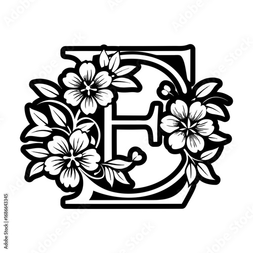 Floral letter e monogram in glyph style