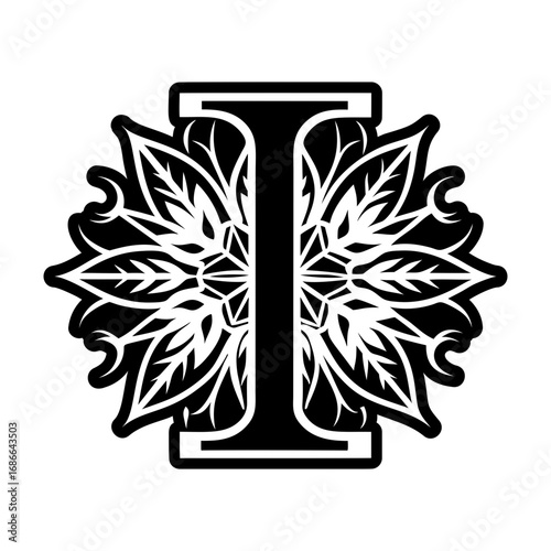 Ornamental letter i logo in solid style